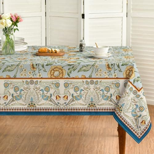 Horaldaily Rustic Rectangular Tablecloth 60x84 Inch, Bird Floral Vintage Washable Seasonal Table Cover for Party Picnic Dinner Decor