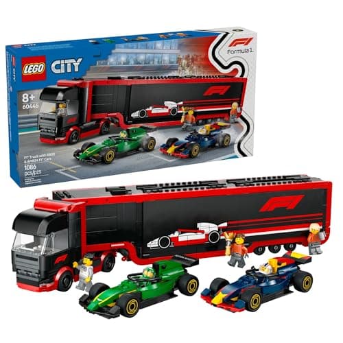 LEGO City F1 Truck with RB20 & AMR24 F1 Car Toys - Model Car Building Toy Set for Kids, Boys and Girls, Ages 8+ - Formula 1 Collectible for Fans - Gift Idea for Birthdays - 60445