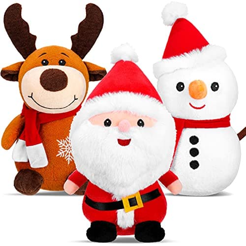 3 Pieces Christmas Plush Toys Santa Claus Plush Doll Reindeer Stuffed Animal Snowman Plush Toys Christmas Stuffed Animal Set for Boys and Girls Xmas Decorations Home Office Car Ornament, 9 Inch