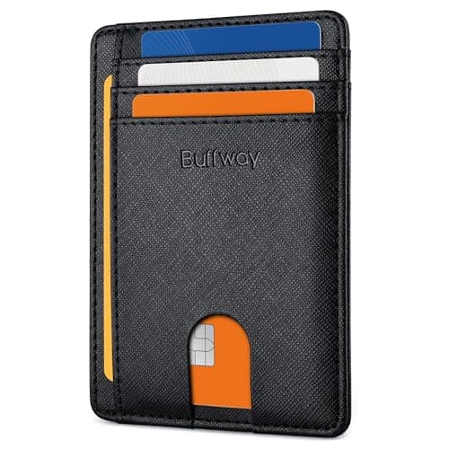 Buffway Slim Minimalist Front Pocket RFID Blocking Leather Wallets for Men and Women - Cross Black