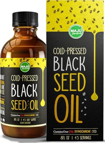 MAJU Black Seed Oil - 3 Times Thymoquinone, Cold-Pressed, 100% Turkish Black Cumin Seed Oil, Liquid Pure Blackseed Oil, Glass Bottle, 8 oz