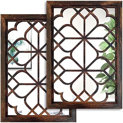 Wocred Set of 2 Rectangular Wall Mirror,Gorgeous Rustic Farmhouse Accent Mirror,Caramel Color Entry Mirror for Bathroom Renovation,Bedrooms,Living Rooms and More(11”x15”)