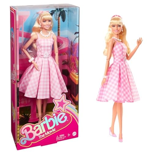 Barbie The Movie Doll, Margot Robbie as, Collectible Doll Wearing Pink & White Gingham Dress with Daisy Chain Necklace