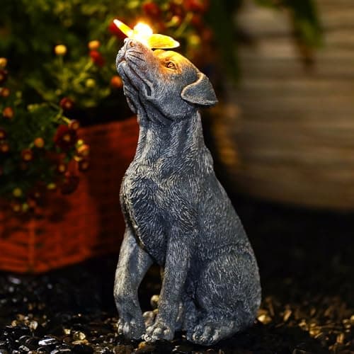 Fashionoda Solar Garden Statue Dog Figurine – Outdoor Decoration with Butterfly for Garden Yard Lawn Home Decor Outside : Unique Gifts for Mom Grandma