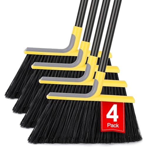 4 Packs Outdoor Broom for Floor Cleaning with 58" Long Handle, Heavy-Duty Commercial Brooms for Sweeping Indoor Outdoor Courtyard Restaurant Garage Patio Decks Mall Market Kitchen Office Lobby Shop