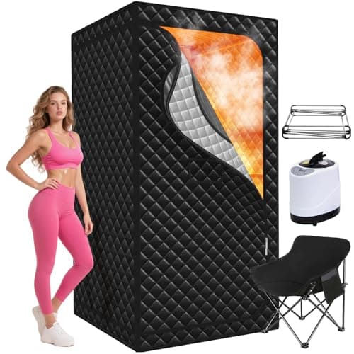 Gozuna Upgraded Portable Sauna for Home, Large Size Personal Sauna Box with 3L 1300W Steamer, Big Folding Chair, 9 Levels Heat, Full Body Steam Room Tent for Home Relaxation Spa 3'x3'x5.9' Black