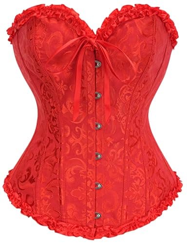 SZIVYSHI Corset Tops for Women, Bustier Shapewear Lingerie, Fashion Lace Waist Push Up Bodysuit Vest, Strapless Vintage Victorian Overbust Bodice for Night Out (Red,4XL)