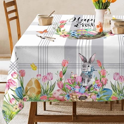 Hexagram Easter Tablecloth Rectangle 60 x 84 Inch, Easter Table Cloth Bunny Eggs Truck Tablecloths for Party Home Dinner Decor