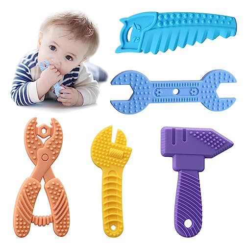 5PCS Baby Teething Toys, Silicone Sensory Teether Toys for Babies, Infant Toys 0-6 Baby Shower Gifts for 3 9 12 18 Month 1 One Year Old Girls Boys, Newborn Kids Toddler Chew Toy, Travel Toys, BPA Free