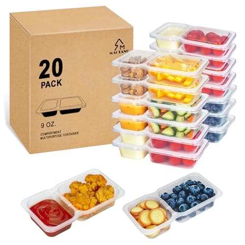 MACTANO 9 OZ Reusable Snack Containers with Lids, New Double Compartment Condiment Snack Pack Containers 20 Sets