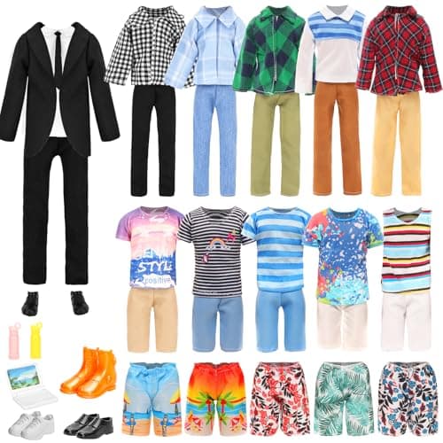 Miunana Lot 16 Items Doll Clothes & Accessories Classic Black Suit for Boy Doll Include Random 4 PCS Casual Wear + 5 PCS Dolls Pants + 3 Pairs of Shoes Laptop Water Bottles