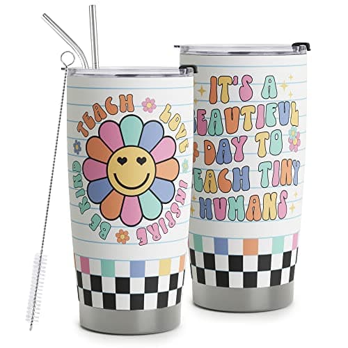 HOMISBES Teacher Appreciation Gifts - Stainless Steel Tumbler with Lid And Straws - Coffee Mug - 20oz Gift For Women Back To School, Christmas Teacher Occasions