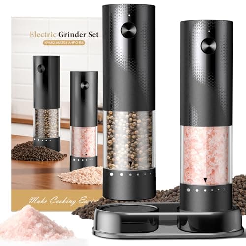 Electric Salt and Pepper Grinder Set - Rechargeable Automatic Salt and Pepper Shakers, Kitchen Appliances with External Adjustable Coarseness, Larger Hopper for Christmas Gifts(2 Pack,Black/Black)
