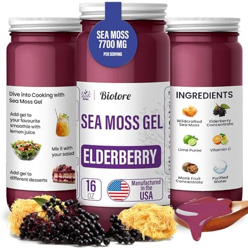 Biolore Sea Moss Gel 7700mg Elderberry 750mg Made in USA Raw Wildcrafted Irish Seamoss Essential Vitamins Trace Minerals Vegan Superfood, Jam, Jelly & Sweet Spread Gifts (Elderberry 16OZ)