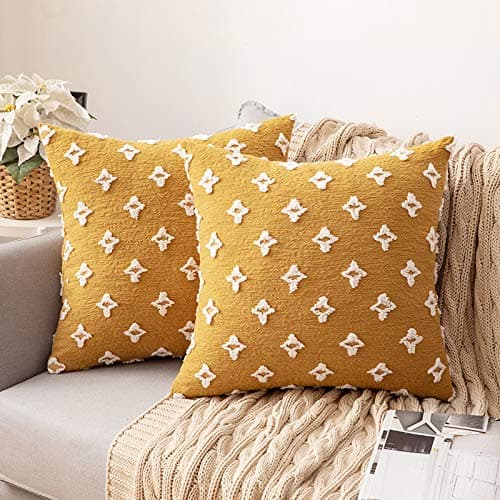 MIULEE Set of 2 Decorative Throw Pillow Covers Rhombic Jacquard Pillowcase Soft Square Cushion Case for Summer Spring Couch Sofa Bed Bedroom Car Living Room 18x18 Inch Yellow