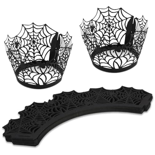 36pcs Halloween Cupcake Wrappers, Black Spider Web Cupcake Cases Liners Halloween Cake Packaging Paper Party Decorations Cake Decorations for Birthday Party Halloween