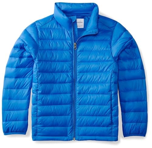 Amazon Essentials Boys' Lightweight Water-Resistant Packable Puffer Jacket, Blue, Small