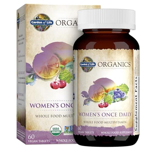Garden of Life Organics Multivitamin for Women - Women's Once Daily Multi - Whole Food Multi with Iron, Biotin, Vegan Organic Womens Multivitamin for Health, Energy Hair Skin and Nails, 60 Tablets