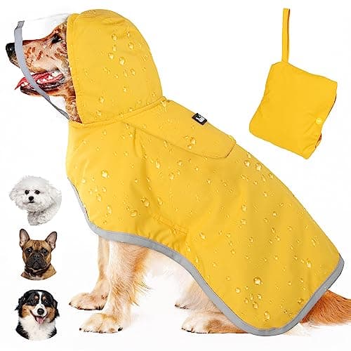 Lukovee Dog Raincoat, Adjustable Dog Rain Jacket with Clear Hooded Double Layer for Large Medium Small Dogs Puppies, Waterproof Rain Coat Poncho with Reflective Storage Pocket & Rim (Yellow,M)