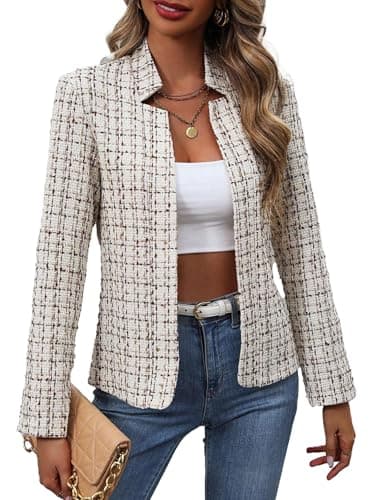 Mina Self Tweed Blazers Jacket for Women 2025 Fall Winter Womens Blazer Jackets Beige Holiday Party Outfits Plaid Business Casual Work Office Fashion Dressy Trendy Women's Suits Vacation Clothes Tops