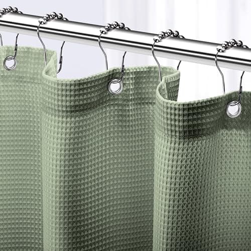 NEATERIZE Shower Curtain Sage Green - Hotel Style Sage Green Shower Curtains for Bathroom with Waffle Design, 72x72 Inches - Fabric Shower Curtain - Cortinas de Baño Elegantes