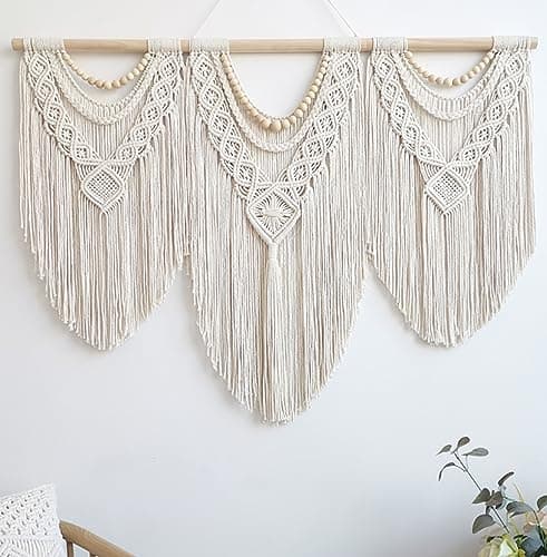 Achart Macrame Wall Hanging Large- Boho Wall Decor- large wall art- Wall Decor Living Room- Macrame Tapestry Boho Decor for Bedroom (Wooden Bead)