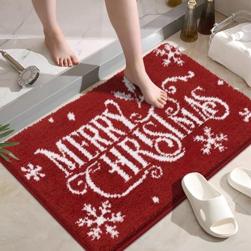 SHACOS Merry Christmas Bath Rug 16x24, Soft & Absorbent Microfiber Bath Mats Fluffy Plush Non Slip Christmas Essential Bathroom Rugs, Washable Xmas Carpet for Bathroom Floor, 1'4" x 2'