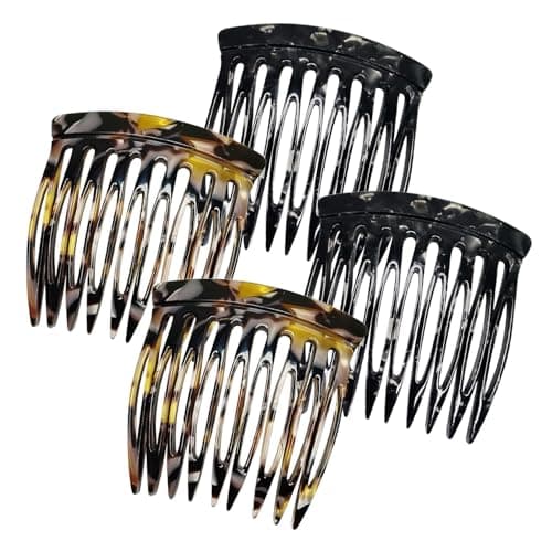 HYFEEL Hair Side Combs - Small French Side Hair Comb Clips for Women Decorative French Twist Hair Styling Accessories -4 Pcs (Black, Brown Onyx)