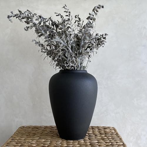 MORSHA Ceramic Black Vase Home Decor, Flower Vase Modern Trendy Black Vase, Minimalist Farmhouse Table Gift CuteTall Vintage Bookshelf Dining and Coffee Table Decor,Size 9" (23cm) 1pack