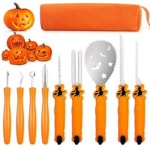 TRAALL Pumpkin Carving Kit Tools Halloween, Professional Heavy Duty Carving Set, Stainless Steel Sculpting Tool Carving Knife for Halloween Decoration Jack-O-Lanterns, Gift for Halloween(9PCS)