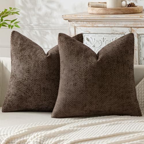 MIULEE Pack of 2 Couch Throw Pillow Covers 18x18 Inch Neutral Dark Brown Boho Accent Decorative Pillow Covers Soft Chenille Farmhouse Cushion Covers for Home Decor Bed Sofa Living Room