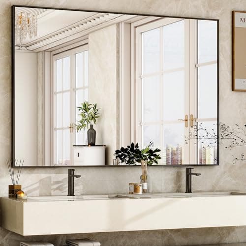 HARRITPURE 36"x24" Rectangular Bathroom Mirror Vanity Wall Mirrors Aluminium Alloy Frame Wall-Mounted for Over Sink Entryway Bedroom Living Room Black