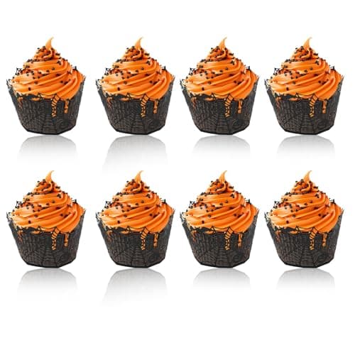 60pcs Halloween Bat Cupcake Wrappers, Spider Web Cupcake Wrapper Halloween Cake Packaging Party Decorations Cake Pumpkin Decor for Birthday Party