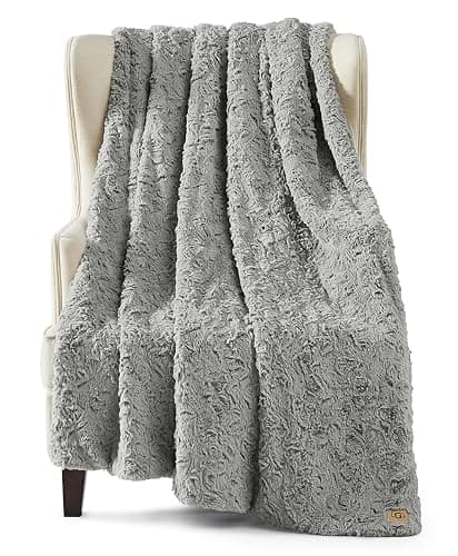 UGG 10485 Adalee Soft Faux Fur Reversible Accent Throw Blanket Luxury Cozy Fuzzy Fluffy Hotel Style Boho Home Decor Luxurious Soft Blankets for Sofa, 70 x 50-Inch, Seal