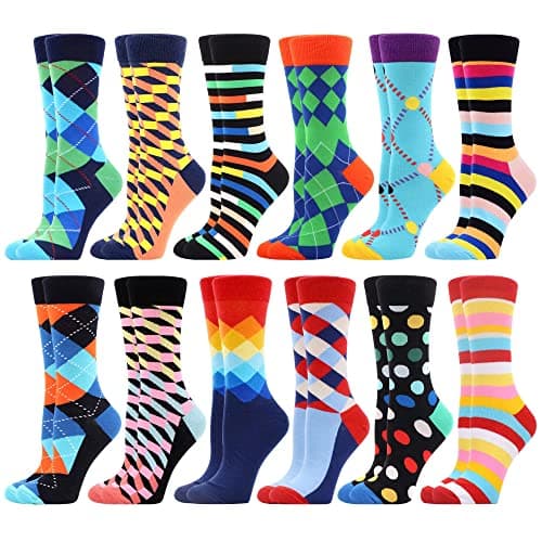 WeciBor Women's Colorful Novelty Pattern Crew Socks, 12 Pack Multicolor Geometric, Size 8-12