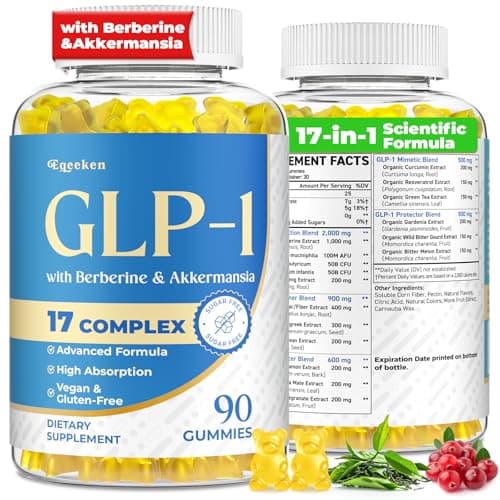 GLP-1, GLP-1 Supplement for Women & Men | 17-in-1 Scientific Formula GLP1 Gummies with Berberine, Akkermansia for Nutrient Absorption, Metabolism Digestion & Gut, No Stomach Discomfort, 90 Gummies