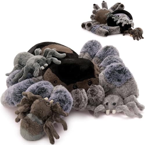 MorisMos 4Pcs Large Spider Plush, 16inch Mommy Spider Stuffed Animals with 3 Babies, Realistic Plush Toys, Soft Cuddly for Kids Boys Girls