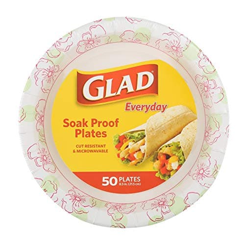 Glad Disposable Paper Plates for All Occasions | Round Soak Proof, Cut Proof, Microwaveable Heavy Duty Disposable Plates | 8.5" Diameter, 50 Count Bulk Paper Plates, Pink Flower Print