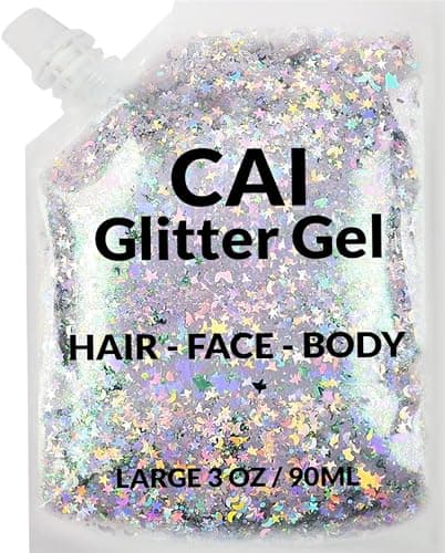 Face, Body & Hair Glitter Gel – Halloween Glitter for Kids and Women – 3 Oz Cosmetic-Grade Gel w/Moon & Stars for Festivals & Halloween Party, Easy Apply & Wash Off - Silver 1Pack