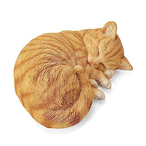 Sleeping Orange Tabby Cat Garden Statue Decor 8.27”L, Resin Realistic Sculptures Gift for Cats Lovers, Pet Memorial Stones for Loss of Pet, Kitty Figurine Art Decoration for Indoor Outdoor Home