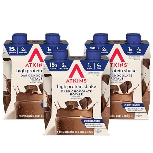 Atkins Dark Chocolate Royale Protein Shake, High Protein Shakes, Low Glycemic, Low Carb and Low Sugar Chocolate Flavored Protein Shakes, Keto Friendly, 12 Count
