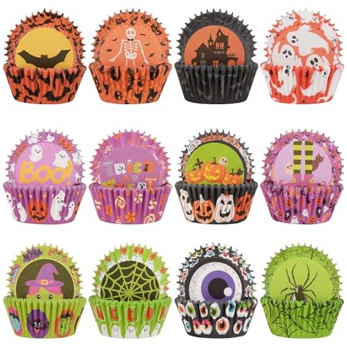 Qumenan 600 Pack Halloween Cupcake Liners Cupcake Wrappers Disposable Baking Cups Muffin Liners for Halloween Party Candy Cake Decorations Supplies (12 Styles)