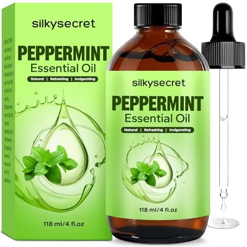 SilkySecret Peppermint Essential Oil (4 Fl Oz), Mint Oil for Hair Care, Skin Massage, Aromatherapy and Sprays, Relieves Muscle Pain, Refreshes