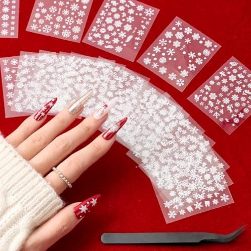 Beetles Snowflake Nail Art Stickers 30 Sheets Winter 3D Nail Stickers White Snowmen Santa Claus Elk Nails Supplies DIY Decals for DIY Decoration Nails Art