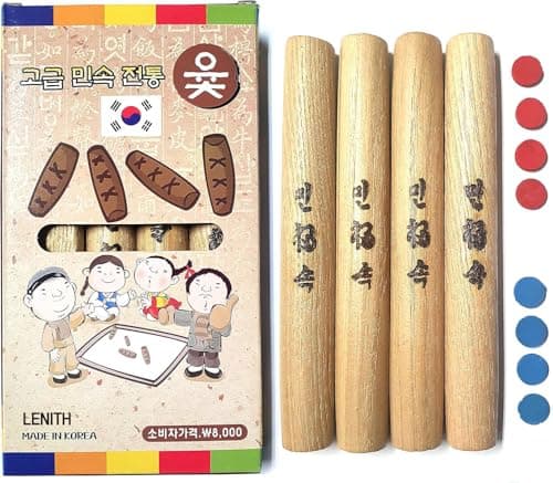 LENITH YUTNORI Korean Board Games 윷놀이 Floor Games for Family, Adults, Party, Strategy Wood Stick Games (Premium)