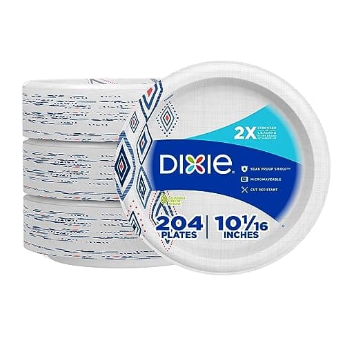 Dixie Large Paper Plates, 10 Inch, 204 Count, 2X Stronger*, Microwave-Safe, Soak-Proof, Cut Resistant, Disposable Plates For Everyday Breakfast, Lunch, & Dinner Meals