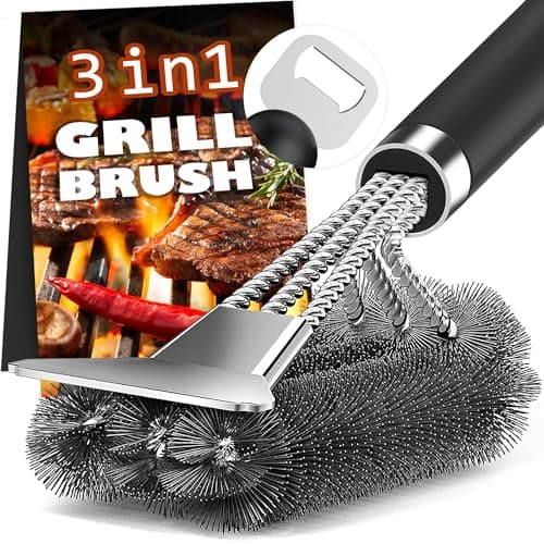 Grill Brush and Scraper-18 Adjustable Handle Safe BBQ Grill Brush for Outdoor Grill-Deep Grill Clearning Brush wih Bottle Operner Extra Strong BBQ Cleaner Accessories for Gas/Charcoal Grilling Grates