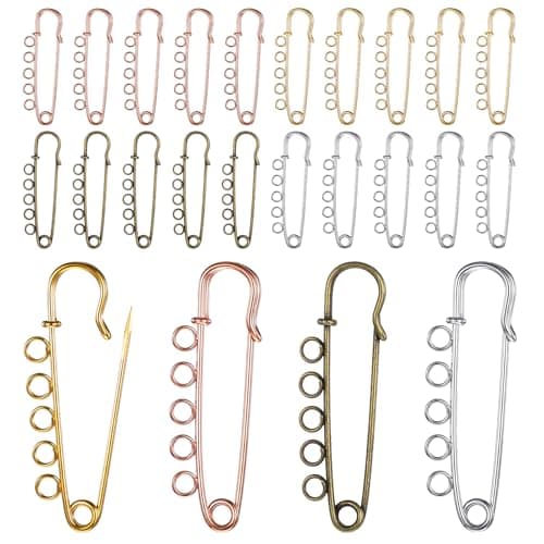 20pcs Kilt Pins with Loops Large Safety Pins 2 Inch Heavy Duty Safety Pins Metal Brooch Pin with 5 Loops Kilt Pin for Blankets Skirts Knitted Fabric Crafts (Gold, Silver, Antique Bronze, Rose Gold)