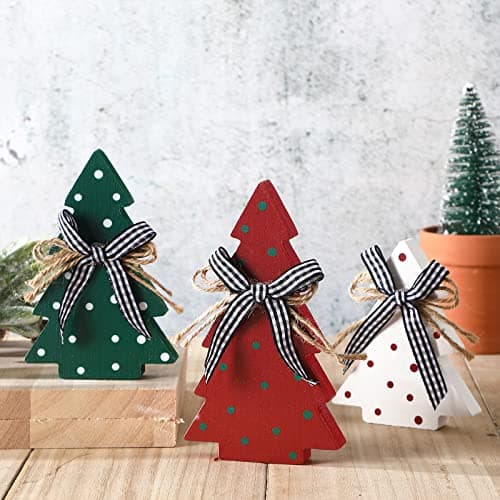 3 Pieces Rustic Wood Table Christmas Trees Centerpiece for Table - Polka Dot Farmhouse Decor