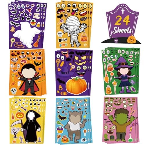 OHOME Halloween Stickers for Kids - Halloween Party Favors - DIY Halloween Crafts Stickers - Halloween Games | Kids Halloween Toys Gifts Treats Decorations Activities Party Supplies(24 Sheets)